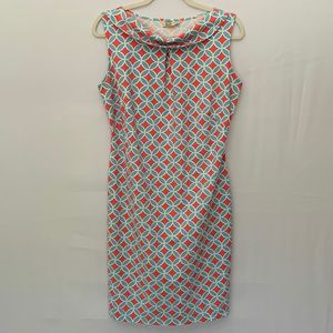 Katherine Way Sleeveless Cowl Neck Sheath Dress Resort Geometric Mod Size Small